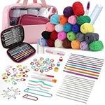 Xakay 127Pcs Crochet Kits with Yarn Set for Beginners Adults Kids, Crochet Hook Sets 0.6-6.5mm Crochet Needles Yarn Knitting Tool Accessories with Carry Bag, Beginner Crochet Starter Kit Knitt Gifts