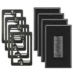 [4 Pack] BESTTEN 1-Gang Brush Wall Plate with Old Work Low Voltage Mounting Bracket, Cable Passthrough Insert for HDMI/HDTV Cable, Network/Phone Cable, Speaker Wire, Coaxial Cable, Black