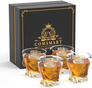 Whiskey Glass Set of 4 - Crystal Clear Twist Scotch Glasses 10 oz Lead-Free Glassware with Luxury Gift Box & 4 Drink Coasters & 1 Ice Tong for Drinking Bourbon Malt Cognac Irish Whisky