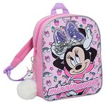 Disney Minnie Mouse Girls Backpack with Glitter Sequin Bow Kids School Toddler Nursery Lunch Bag Junior Rucksack Book Carry On with Unicorn Pom