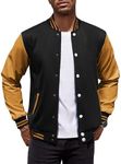 COOFANDY Mens Varsity Bomber Jackets Leather Varsity Letterman Jacket Letter A Winter Black-Yellow Medium