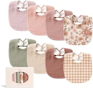 Konssy 8-Pack Muslin Baby Bibs, Adjustable Fit for Drooling and Teething