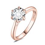 JewelryPalace Classic 2ct Round Cut Moissanite Solitaire Engagement Rings for Women, 14K Rose Gold Plated 925 Sterling Silver Promise Ring for Her, Simulated Diamond Anniversary Wedding Rings R