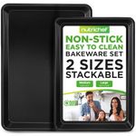 NutriChef, Baking Sheet, Cookie Sheets, Baking Pan, Sheet Pan, Baking Tray, Oven Tray, Nonstick, Cookie Sheets for Baking Nonstick, Kitchen Set, Home Essentials, for Baking and Cooking, Black, 2 pc