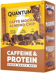 Quantum Energy Square - with Caffeine & 10g Protein - Healthy Snack On the Go, Vegan, Gluten-Free, Soy & Dairy-Free - Caffe Mocha Almond Chip 8 Pack