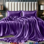 DECOLURE Satin Sheets King Size Set 4 Pcs - Silky & Luxuriously Soft Satin Bed Sheets w/ 15 inch Deep Pocket - Double Stitching, Wrinkle Free (Purple)