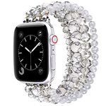 CAGOS Bracelet Compatible with Apple Watch Band 42mm 44mm 45mm Women, Stretchy Beaded Dressy iPhone Watch Bands Cute Boho Straps Jewelry for iWatch Bands Series 10 9 8 7 6 5 4 3 2 1 SE, White Grey