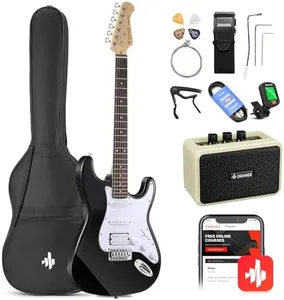 Donner DST-100B 39 Inch Electric Guitar Beginner Kit Solid Body Full Size Black HSS for Starter, with Amplifier, Bag, Digital Tuner, Capo, Strap, String,Cable, Picks