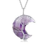 XIANNVXI Amethyst Necklace Crescent Moon Healing Crystal Stone Pendant Necklace Tree of Life Wire Wrapped Spiritual Witchcraft Reiki Natural Gemstone Quartz Jewelry Birthday Gifts for Women Mom Mother