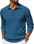 COOFANDY Mens Knit Polo Shirts Casual Long Sleeve Waffle Polo Shirt Lightweight Kniited Sweater Deep Blue