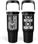 SANDJEST Hunting Gift for Men, Deer Hunting Tumbler with Handle, 30oz Flip Straw Stainless Steel Insulated Coffee Travel Cup, Gifts for Hunter Dad Grandpa on Birthday Christmas Fathers Day