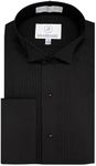 Sir Gregory Men's Fitted Tuxedo Shirt with Wing Collar French Cuffs and 1/4 Inch Pleat, Black, 14"-14.5" Neck 32"-33" Sleeve