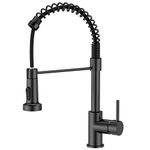 FORIOUS Kitchen Tap, Spring Kitchen Sink Mixer Tap with Pull Down Sprayer, Bar Tap Commercial Kitchen Faucet Single Handle Lever, High Arc Swivel 360° 2 Spray Mode with UK Standard Fittings, Black