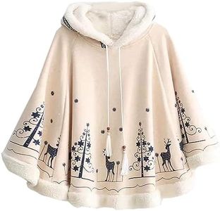 Flygo Women's Cute Fleece Lined Hooded Shawl Poncho Cloak Christmas Tree & Deer Pullover (One size (Less than 154lb), Beige)