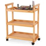 VISWIN 94 cm High Wood Storage Rolling Cart, Solid Beech Wood 3 Tier Rolling Cart with 4 Lockable Wheels, Multifunctional Art Craft Cart Organizer for Art Supplies, Studio, Classroom, Bedroom