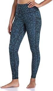 Colorfulkoala Women's High Waisted Tummy Control Workout Leggings 7/8 Length Yoga Pants with Pockets (M, Cyan Leopard)