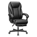 BestEra Executive Office Chair Big and Tall Home Office Chair, High Back Ergonomic Leather Chair with Footrest, Adjustable Height Computer Desk Chair with Wheels, Lumbar Support (Black)