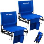 VIVOHOME Ultra-Compact Folding Stadium Seats with Back Support, 2 Pack Lightweight Portable Bleacher Chairs with Cup Holder and Carry Handle, Comfortable for Bleachers, Camping, Outdoor Events, Blue