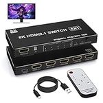 8K HDMI Switch 5 in 1 Out, HDMI 2.1 Switch 5 Port with IR Remote, HDMI Switcher Selector 8K@60Hz/4K@120Hz for Xbox PS4 PC TV