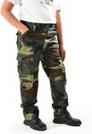 BACKBONE Boys Girls Kids Combat Army Ranger Camping Outdoor camo Cargo Pants Trousers, Woodland Camo, Medium