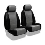 Coverking Custom Fit Front 50/50 Bucket Seat Cover for Select Ford Mustang Models - Premium Leatherette 2-Tone (Medium Gray with Black Sides)