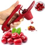 Cherry Pitter - Heavy-Duty Stainless Steel Olive and Cherry Pitters Corer Tool with Space-Saving Lock Design, Multi-Function Cherries Stoner Seed Remover Tool for Making Cherry Jam (Red)