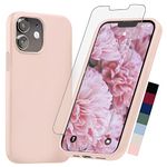 AloCase Compatible with iPhone 12 Mini Case Pink Silicone with Screen Protector [6ft Drop Tested] Slim Protective Phone Cover w/Microfiber Lining for Women & Men