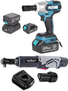 KROST Lithium-Ion Cordless Fixed Square Impact Wrench And Lithium-Ion Drive Ratchet Wrench 2 Pcs Combo Kit With Battery And Charger