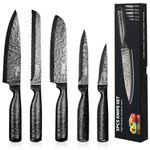 HUIKAILI Kitchen Knife Sets, Professional 5-Pieces Chef Knives Set High Carbon Stainless Steel Ultra-Sharp Blade, Knife Sets with Unique Non-Stick Hammered Blades