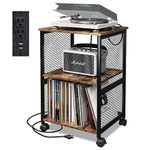 TC-HOMENY Vinyl Record Storage Table, 3-Tier Record Player Stand with 3 Quick-Release Divider, Fashion Vinyl Storage Cabinet Display Shelf for Bedroom Living Room and Office
