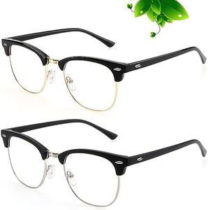 Blue Light Blocking Glasses-2 Pack Classic Semi Rimless Clear Lens Anti Eyestrain Computer Gaming Glasses for Men Women