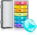 Weekly Pill Organizer 3 Times a Day,Pill Box Travel with 7 Rainbow Compartment,Medicine Organizer for Medicines,S upplements,Vitamins