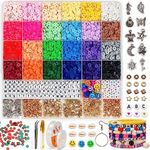 6000+ PCS 24Colors Clay Beads Bracelet Making Kit Round Flat Beads Polymer Clay Beads Set Clay Spacer Beads for Jewellery Weaving Bracelets Necklace DIY Jewellery Making Kit