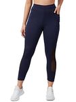 BLINKIN Women's Gym Wear Skinny Fit Tights | Track Pants With Mesh Insert & Side Pockets : Ideal For Active Wear, Yoga & Workout (1582,Color_Navy Blue,Size_2Xl)