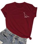 ROSEPARK Women Cute Dinosaur Graphic T-Shirts Teen Girls Funny Tees, Wine Red, XX-Large