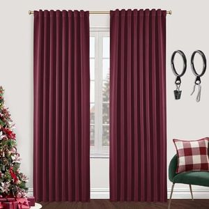 SHINELAND Red Living Room Curtains 96 Inches Long 2 Panel Sets Blackout Luxury Floor Length Soundproof Sound Blocking Proof Movie Theater Curtains for Home Theater Room Backdrop,Burgundy