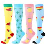 BISOUSOX 4 Pairs Compression Socks for Women Men Flying 15-20 mmHg Flight Socks for Men Women Knee-High Ladies Flight Socks Sport Running Socks Pregnancy Compression Stockings Gift for Pregnant Woman