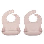 Wriggle & Giggle Baby Silicone Bibs with Food Catchers, 2 Pack Rainbow (Rose Pink)