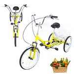 Adult Trike Bike 20 Inch Tricycle for Adults 3 Wheel Cruise Trike Bicycle for Adults 1 Speed Cruiser Trike Cargo Trike with Large Shopping Basket Yellow Pedal Cycling Bike for Outdoor Sports Shopping