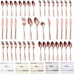 Kyraton Rose Gold Cutlery Set 45 Pieces Service for 8,Titanium Copper Plating Silverware Sets Flatware Set, Spoons and Forks Silverware Dishwasher Safe, First Apartment Must Haves Utensils Set