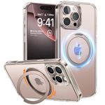 TORRAS 360° Rotatable Ring for iPhone 16 Pro Case with Stand, Compatible with MagSafe, Military Grade Drop Protection, Yellowing Resistant, Magnetic Case for iPhone 16 Pro 6.3", Clear