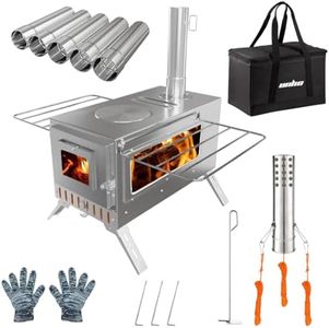 Camping Stove Stainless Steel Portable Tent Stove wood stovewith Chimney Pipe, Foldable Legs, Carry Bag, Silver，Camping stove,Hiking,camping tent，camping heater，heater,fire pit