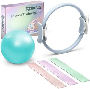 EgoNova Pilates Ring Set: 14-Inch Magic Circle with Dual Padded Handles, Pilates Mini Ball, and Resistance Bands (15, 25, 35 lbs) for Strength, Flexibility, Stability, and Body Toning (Blue)