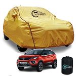 AUTOBIRSA Waterproof Car Body Cover for Tata Nexon with Mirror and Antenna Pocket and Soft Cotton Lining (4 Side Elastic Triple Stitched & Metallic Golden with Black Piping Style)