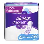 Always Discreet, Incontinence & Postpartum Pads For Women, Size 4 Drops, Moderate Long Absorbency, 198 Total Count (3 Packs of 66 Count)