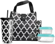 Fit & Fresh Lunch Bag For Women, Insulated Womens Lunch Bag For Work, Leakproof & Stain-Resistant Large Lunch Box For Women With Containers and Matching Tumbler, Snap Closure Westport Bag Black/White