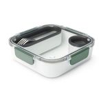 BLACK+BLUM | Bento Box Style Compartment Food Container | Packed Lunch Box for Kids and Adults with Stainless-Steel Travel Fork, BPA-Free, Leak-Proof, Microwave Safe | Olive Green, 1 L / 34 fl oz