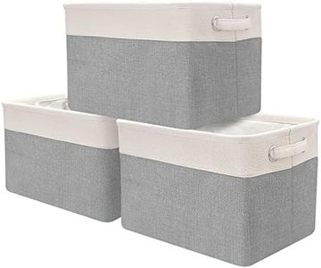 3-Pack Storage Baskets for Organizing,40x33x25cm Rectangular Fabric Storage Bins Collapsible, Perfect for Shelves, Closets, Nursery, Home, Office, Empty Gift Baskets (White&Grey)