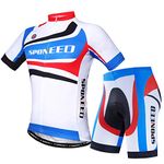 sponeed Cycling Jersey Short Sleeve Suits Men Bike Clothing Road Bicycle Shorts Padded Outfits, Red Blue, Medium