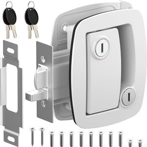 WELLUCK RV Entry Door Lock with Paddle Deadbolt, Camper Door Latch Handle, RV Door Lock Replacement Kit Secure for Camper Horse Travel Trailer Cargo Hauler (Aluminum Alloy White)
